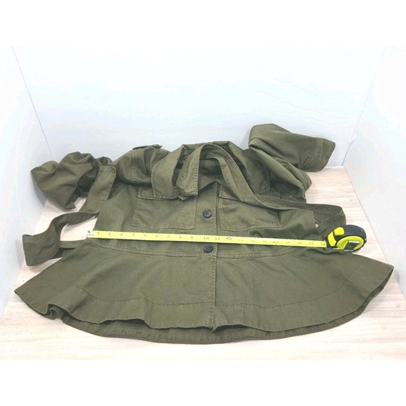 J CREW M Jacket Cropped Fatigue Army Olive‎ Flared Waist W/Tie A Line Cotton - Picture 7 of 8